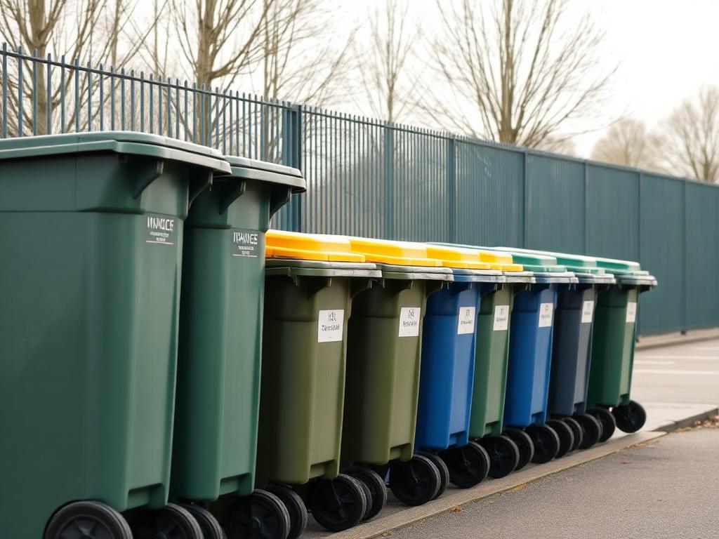 Bereitgestellte Mülltonnen an einem sauberen Müllplatz