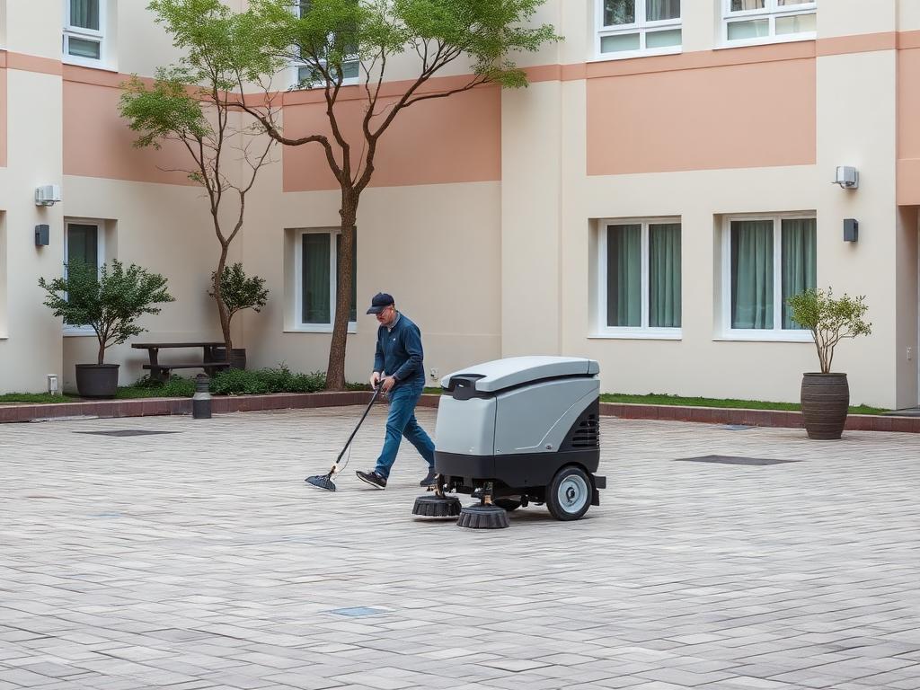 Reinigung einer befestigten Hoffläche mit einer Kehrmaschine